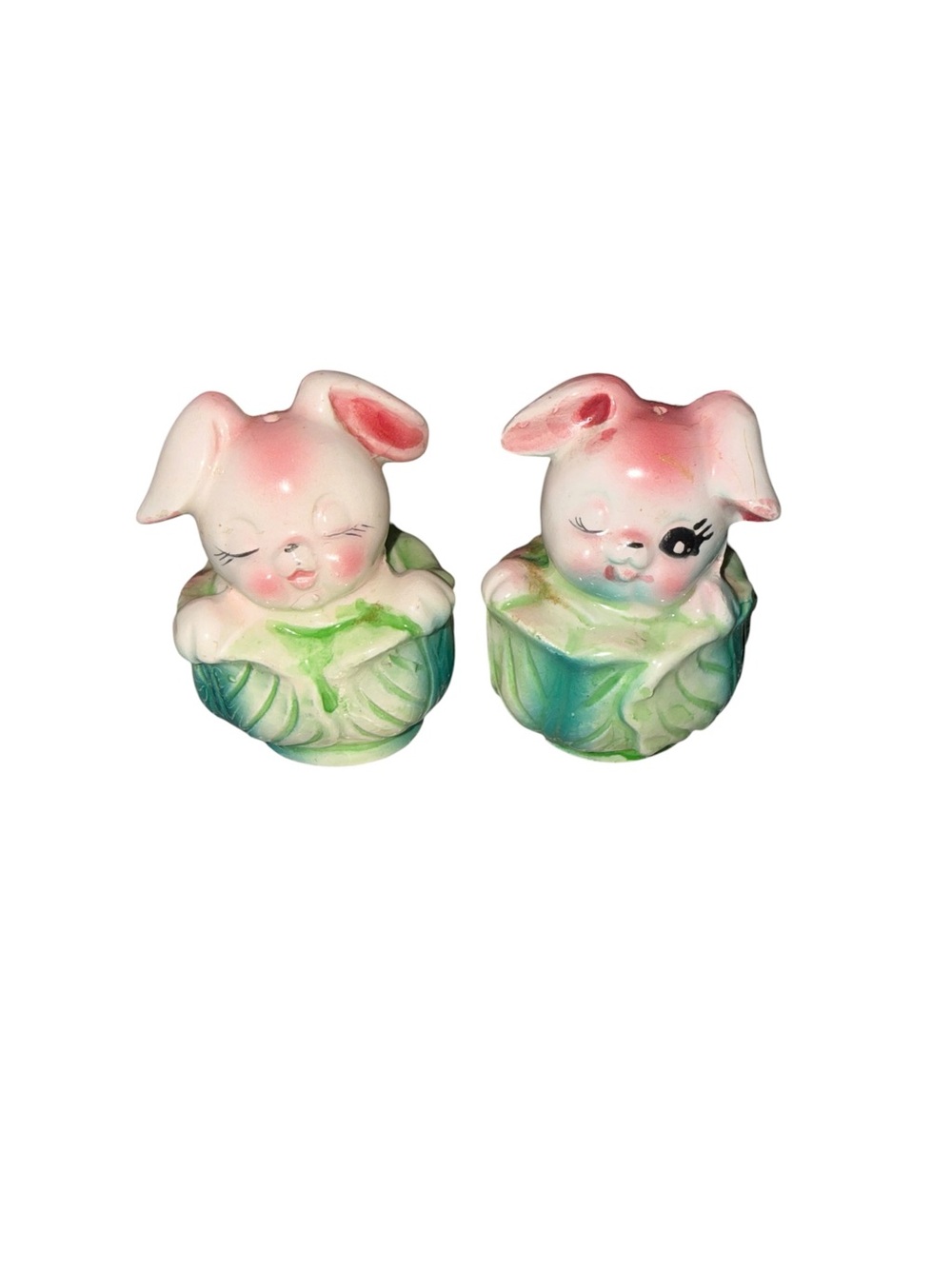 Vintage Bunnies In Cabbage Salt And Pepper Set
